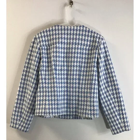 Nanette Lepore Jacket Blue/White Tweed with Pearl Buttons Sz L 🩵